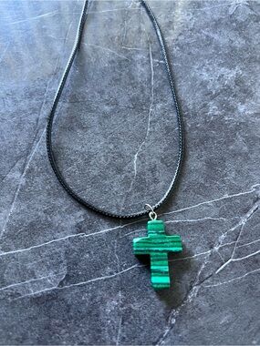 Green Cross Pendant Necklace - Unisex Jewelry